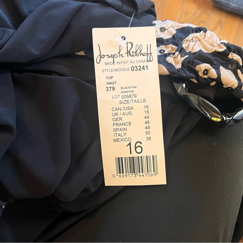NWT Joseph Ribkoff Textured Top Sz 16 03241 Black Tan Sequin Off Shoulder Buckle - Picture 11 of 12